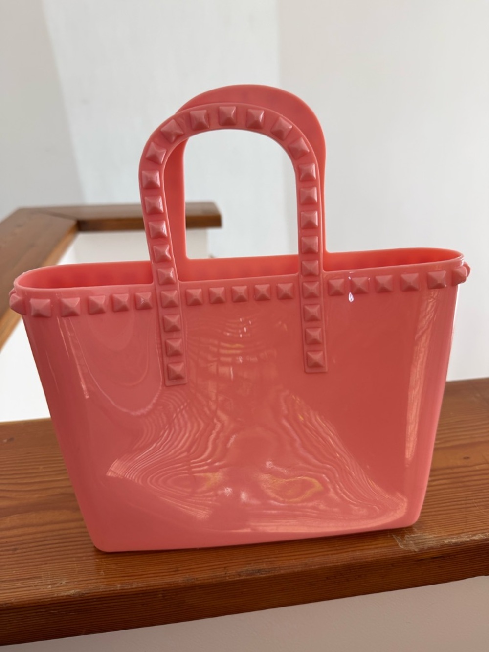 Pink Jelly Tote Bag Studded Beach Bag Summer Water Resistant Carryall